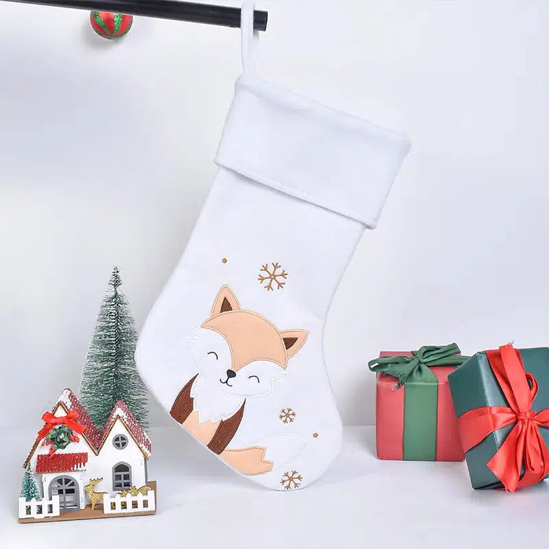 Embroidered Christmas Stockings - Fox and Reindeer - Thecustomisedcollective