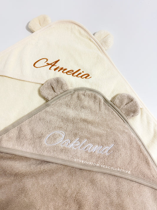 Embroidered Bear Hooded Baby Towel - Thecustomisedcollective