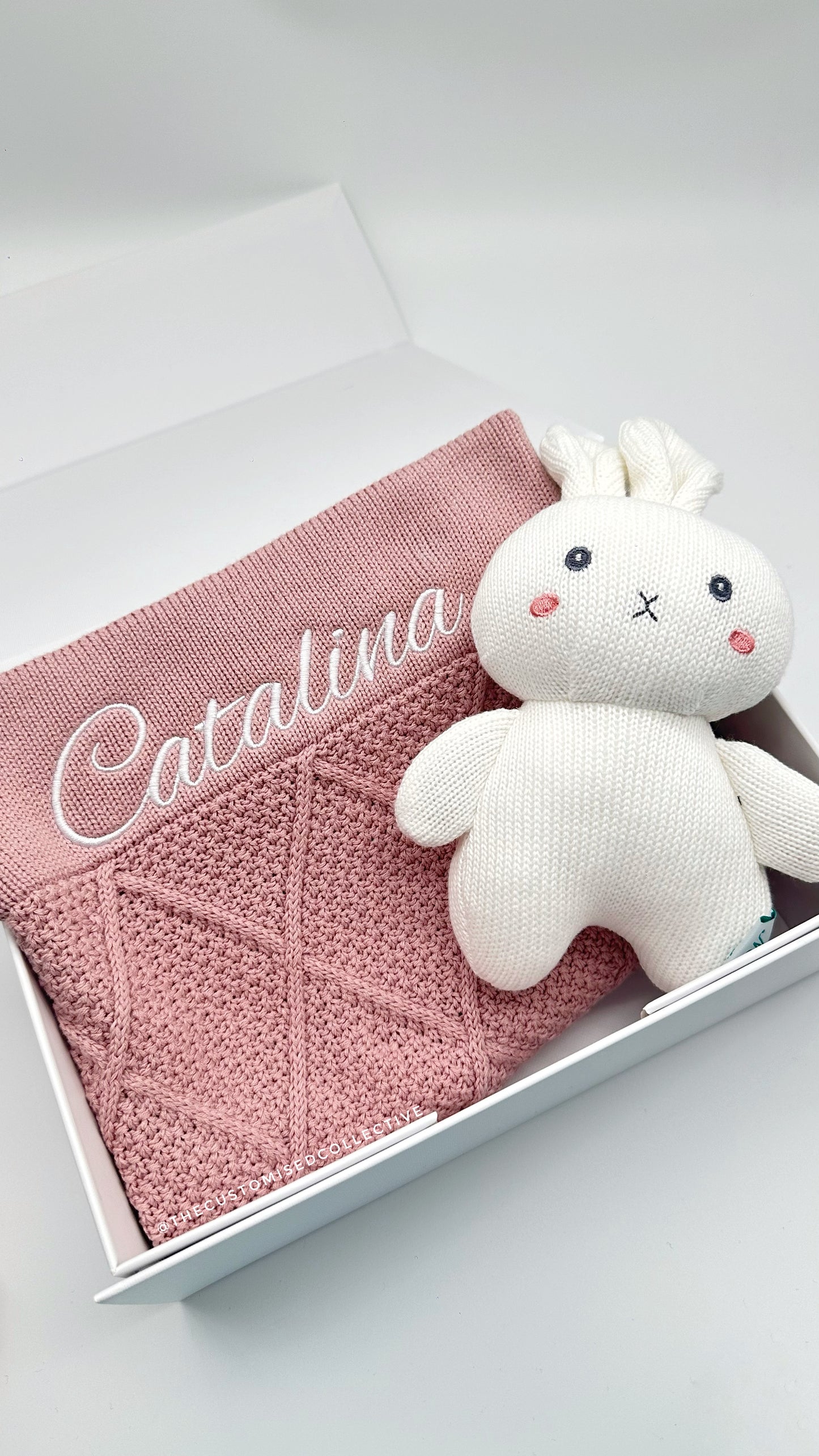 Embroidered Baby Blanket Gift set B - with toy - Thecustomisedcollective