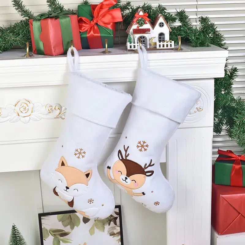 Embroidered Christmas Stockings - Fox and Reindeer