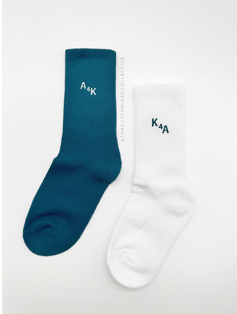 green emerald velvet dress Personalised socks with initial embroidery – Thecustomisedcollective