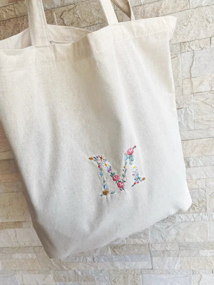Custom - Initial Tote Bags - Floral - Thecustomisedcollective