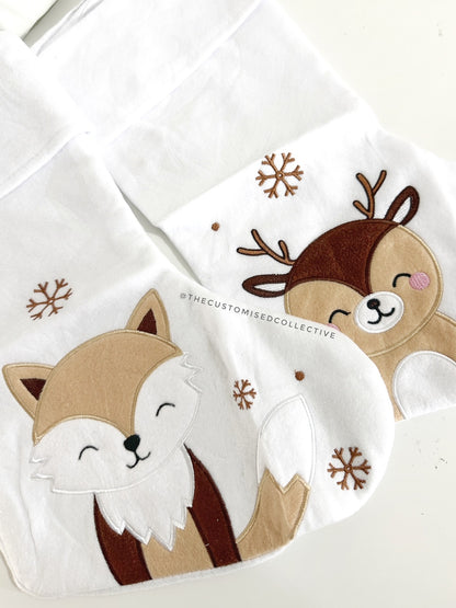 Embroidered Christmas Stockings - Fox and Reindeer